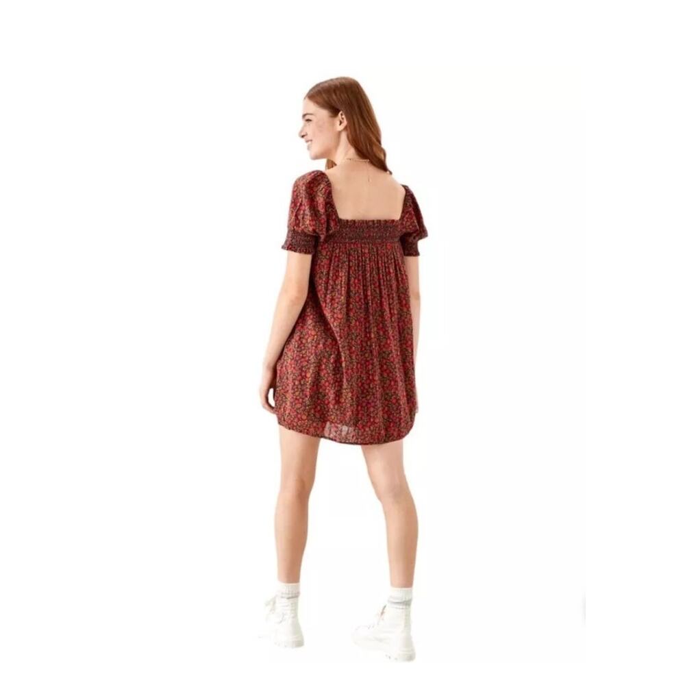 NEW American Eagle Babydoll dress Floral Square Neck Smocked Puff sleeves sz SP - Picture 2 of 9